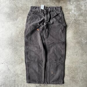 VINTAGE CARHARTT DOUBLE KNEE PANTS DKB BROWN CHOCOLATE MENS 32X30 DUNGAREE LOOSE